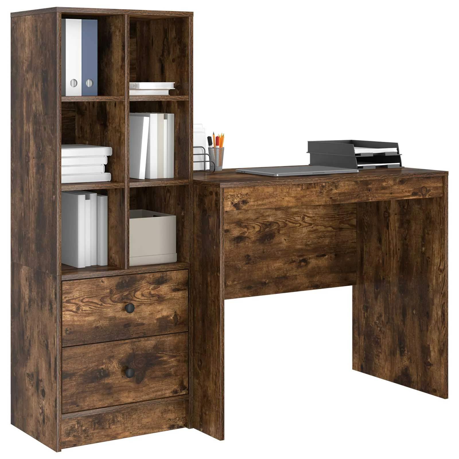 Bureau en 2 éléments 135,5 x 50 x 127 cm chêne fumé – vue de détail