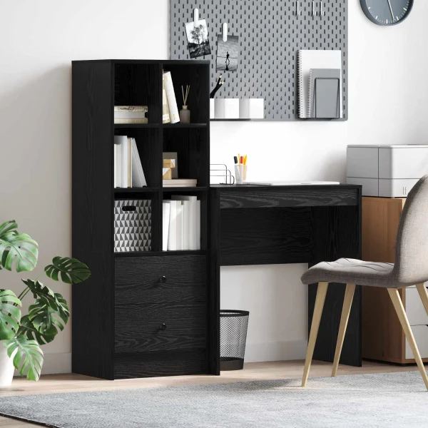 Bureau en 2 éléments 135,5 x 50 x 127 cm chêne noir – vue d’ensemble