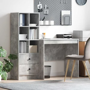 Bureau en 2 éléments 135,5 x 50 x 127 cm gris béton – vue d’ensemble