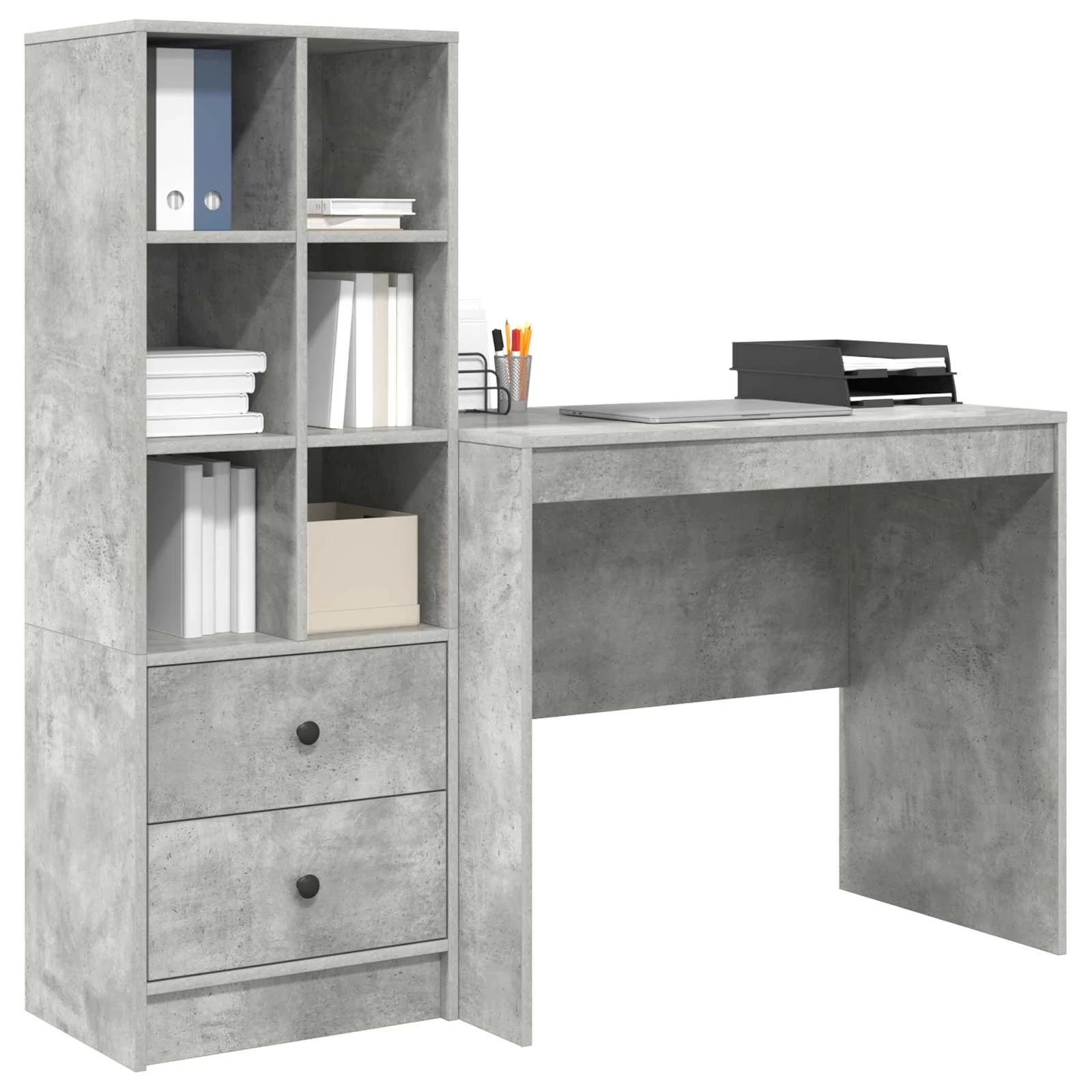 Bureau en 2 éléments 135,5 x 50 x 127 cm gris béton – vue de détail