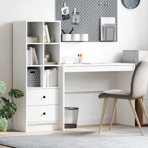Bureau en 2 éléments 145,5 x 40 x 127 cm blanc – vue d’ensemble