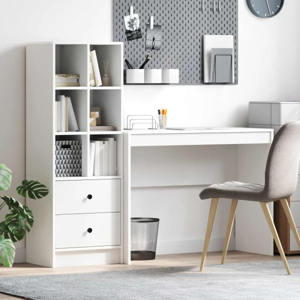 Bureau en 2 éléments 145,5 x 40 x 127 cm blanc – vue d’ensemble