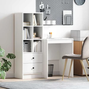 Bureau en 2 éléments 145,5 x 40 x 127 cm blanc – modèle 2 – vue d’ensemble