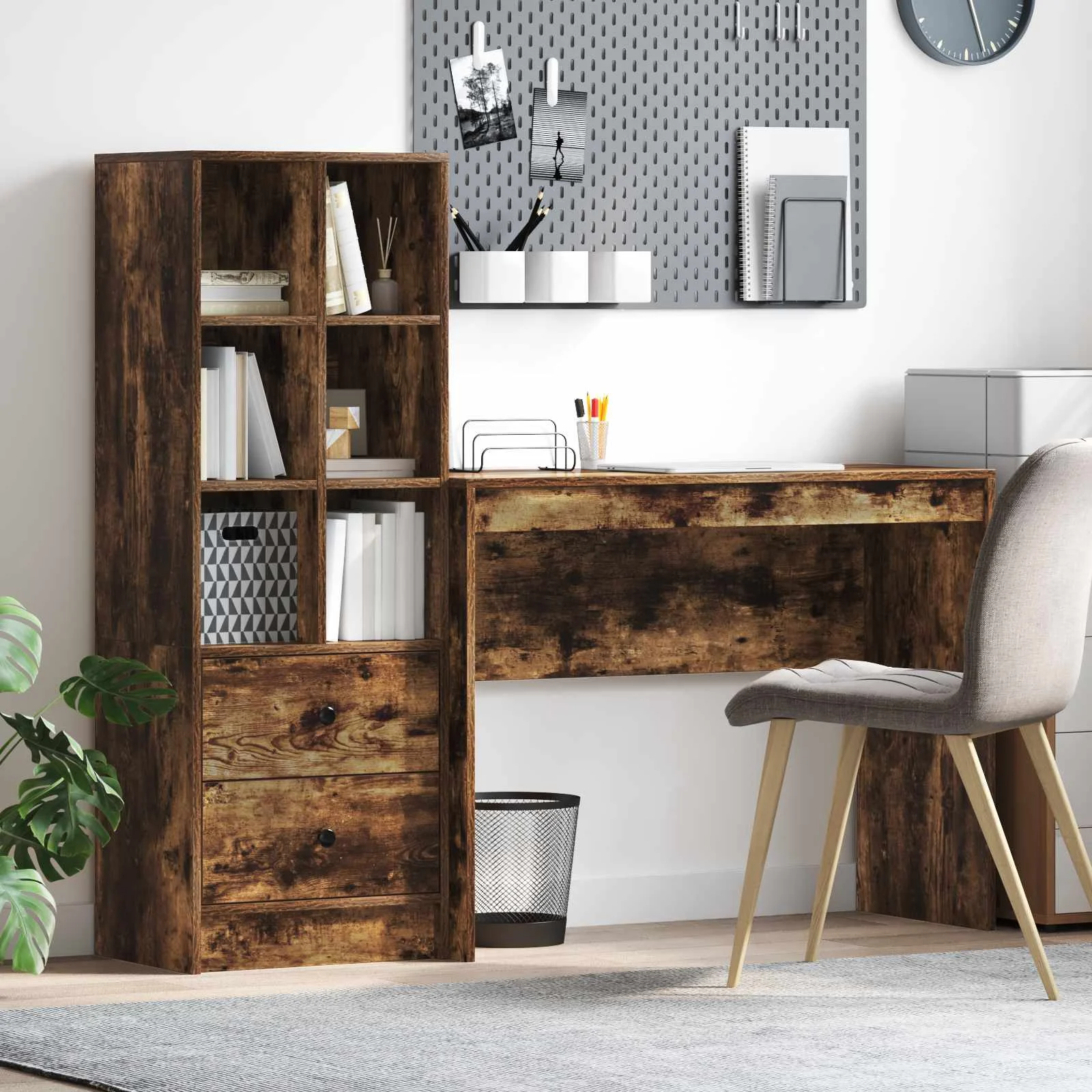 Bureau en 2 éléments 145,5 x 40 x 127 cm chêne fumé – vue d’ensemble