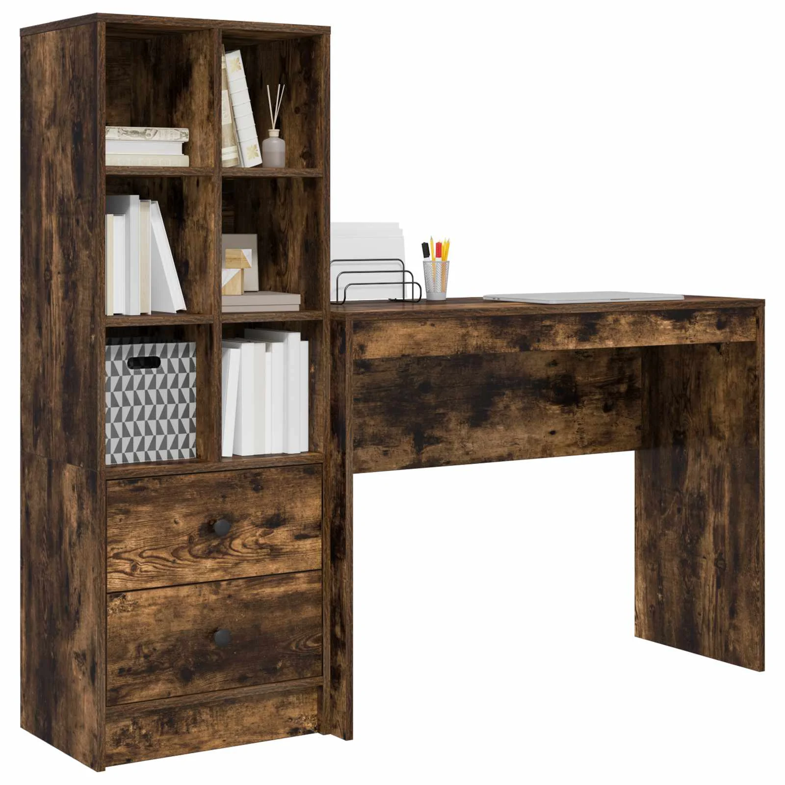 Bureau en 2 éléments 145,5 x 40 x 127 cm chêne fumé – vue de détail