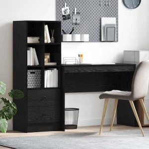 Bureau en 2 éléments 145,5 x 40 x 127 cm chêne noir – vue d’ensemble