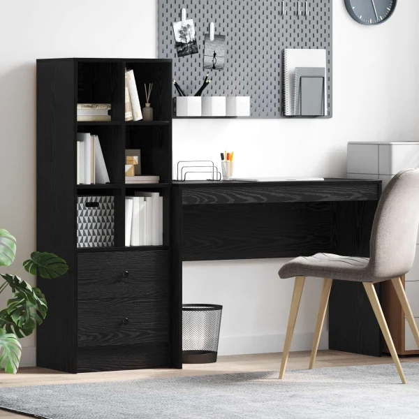 Bureau en 2 éléments 145,5 x 40 x 127 cm chêne noir – vue d’ensemble