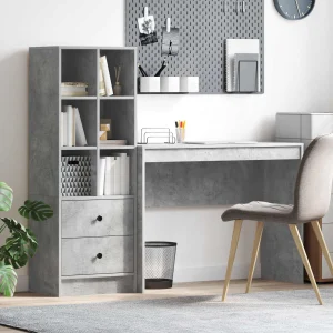 Bureau en 2 éléments 145,5 x 40 x 127 cm gris béton – vue d’ensemble