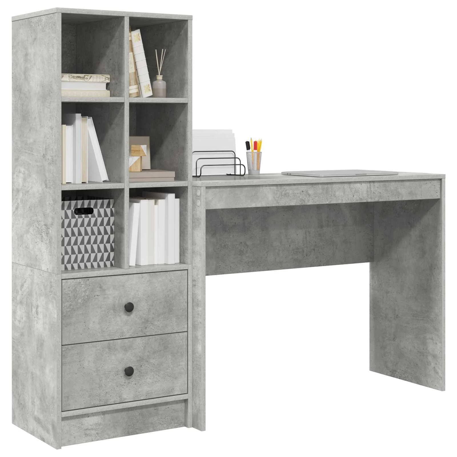 Bureau en 2 éléments 145,5 x 40 x 127 cm gris béton – vue de détail