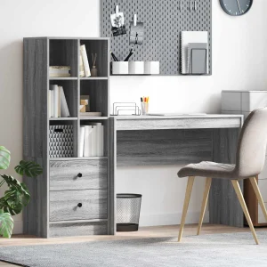 Bureau en 2 éléments 145,5 x 40 x 127 cm sonoma gris – vue d’ensemble