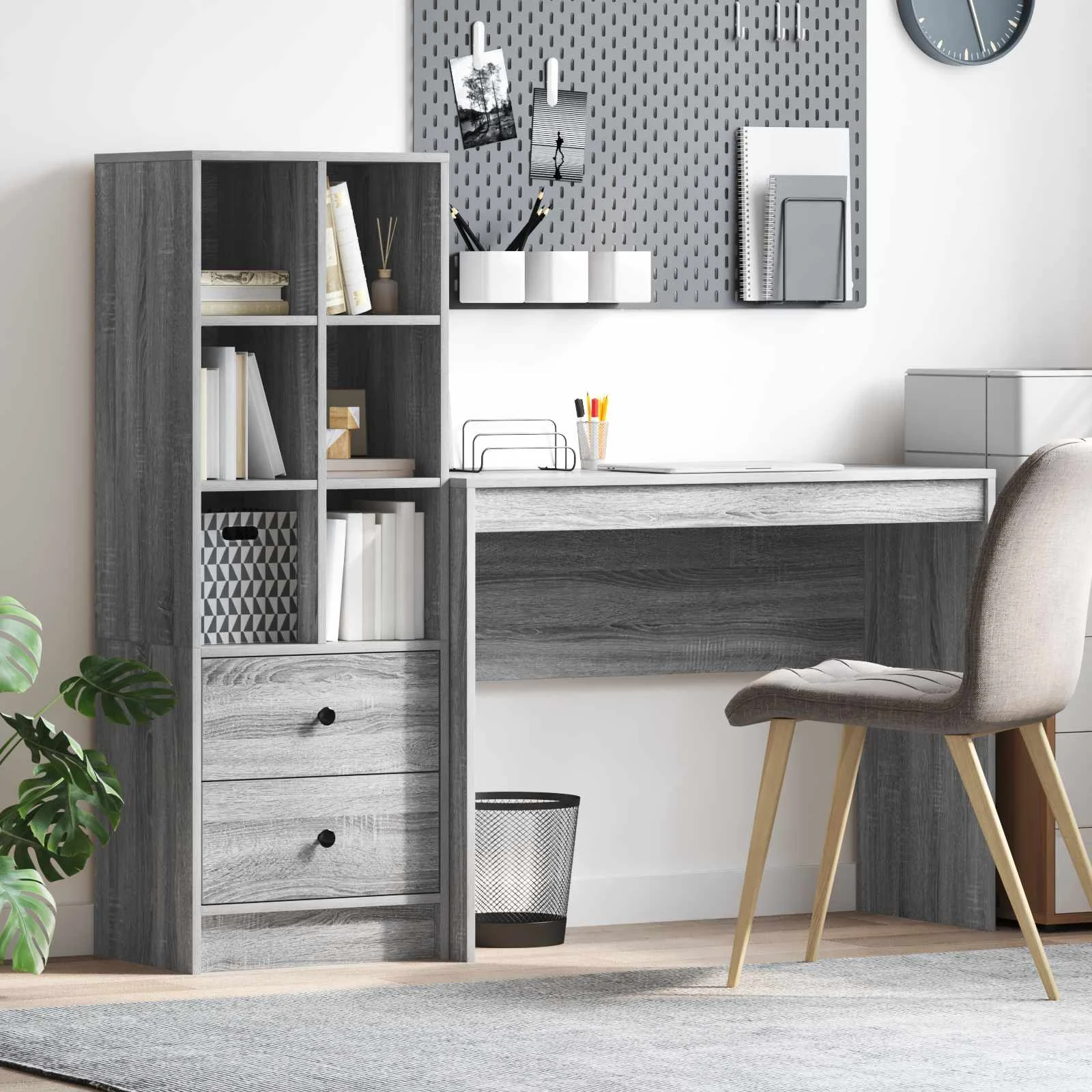 Bureau en 2 éléments 145,5 x 40 x 127 cm sonoma gris – vue d’ensemble