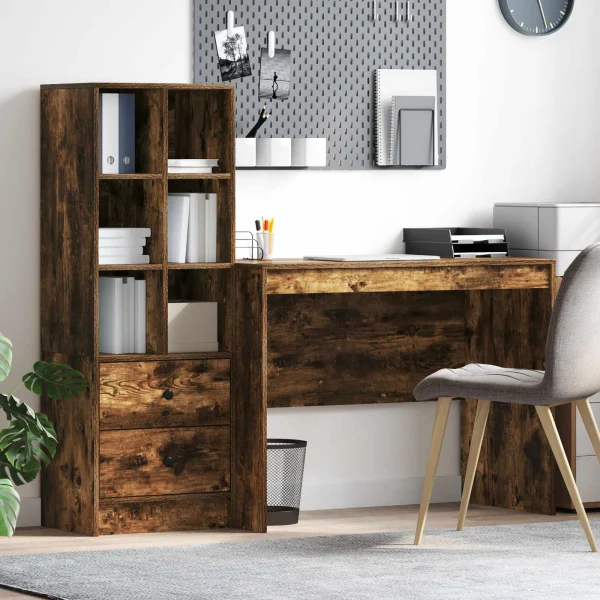 Bureau en 2 éléments 145,5 x 50 x 127 cm chêne fumé – vue d’ensemble