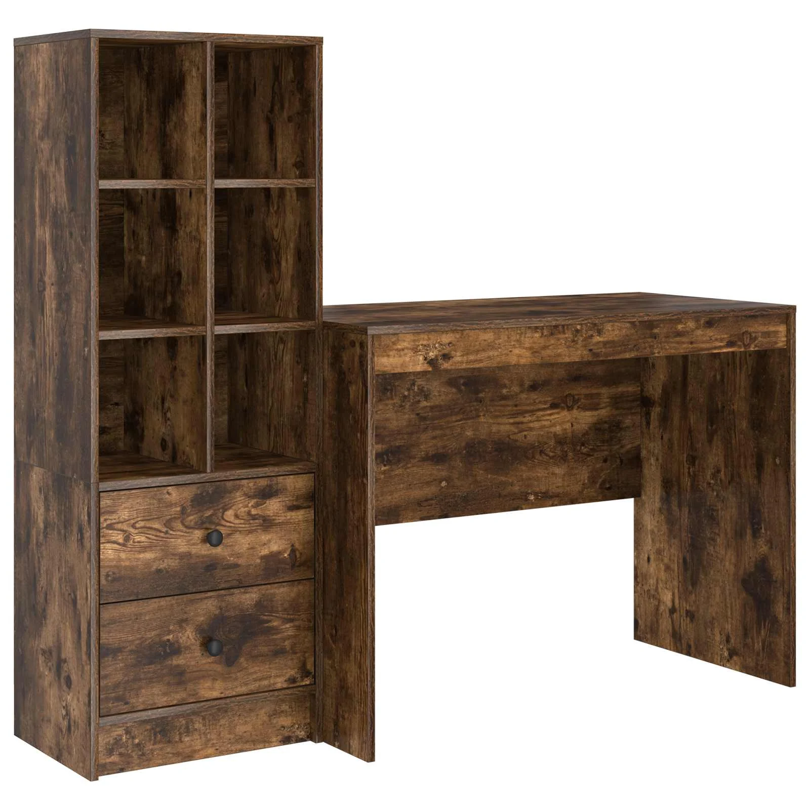 Bureau en 2 éléments 145,5 x 50 x 127 cm chêne fumé – vue de côté