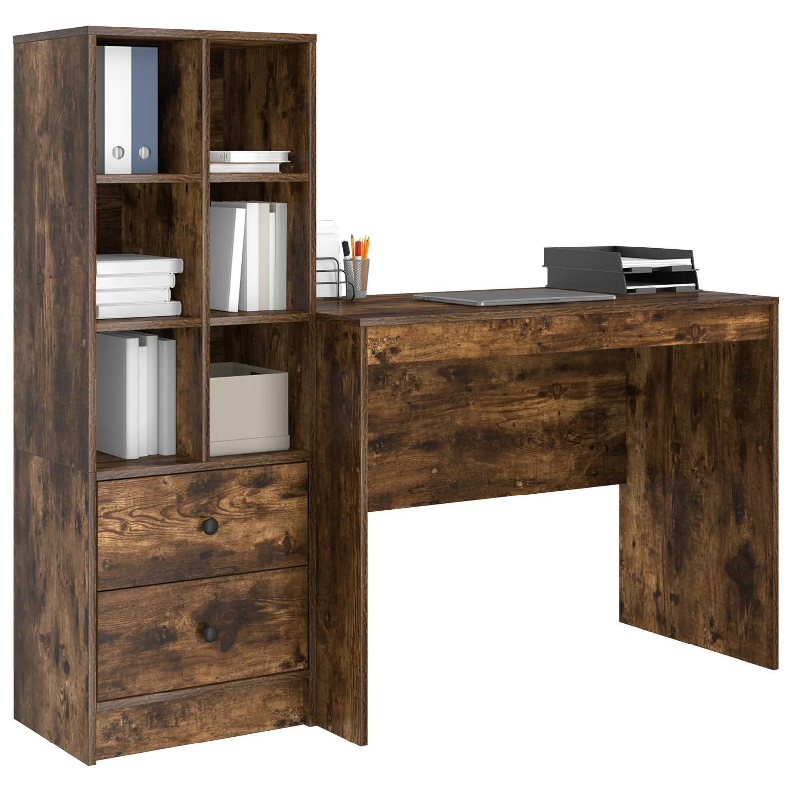 Bureau en 2 éléments 145,5 x 50 x 127 cm chêne fumé – vue de détail