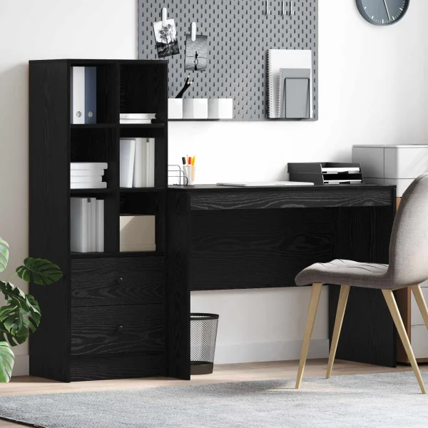 Bureau en 2 éléments 145,5 x 50 x 127 cm chêne noir – vue d’ensemble