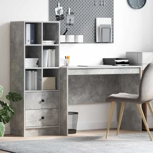 Bureau en 2 éléments 145,5 x 50 x 127 cm gris béton – vue d’ensemble