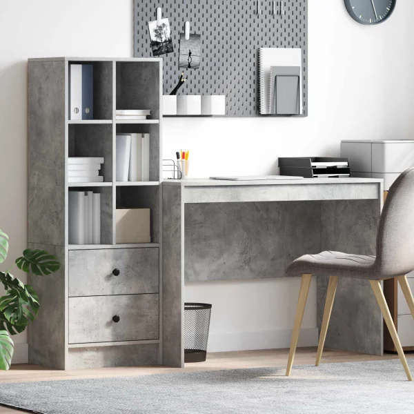 Bureau en 2 éléments 145,5 x 50 x 127 cm gris béton – vue d’ensemble
