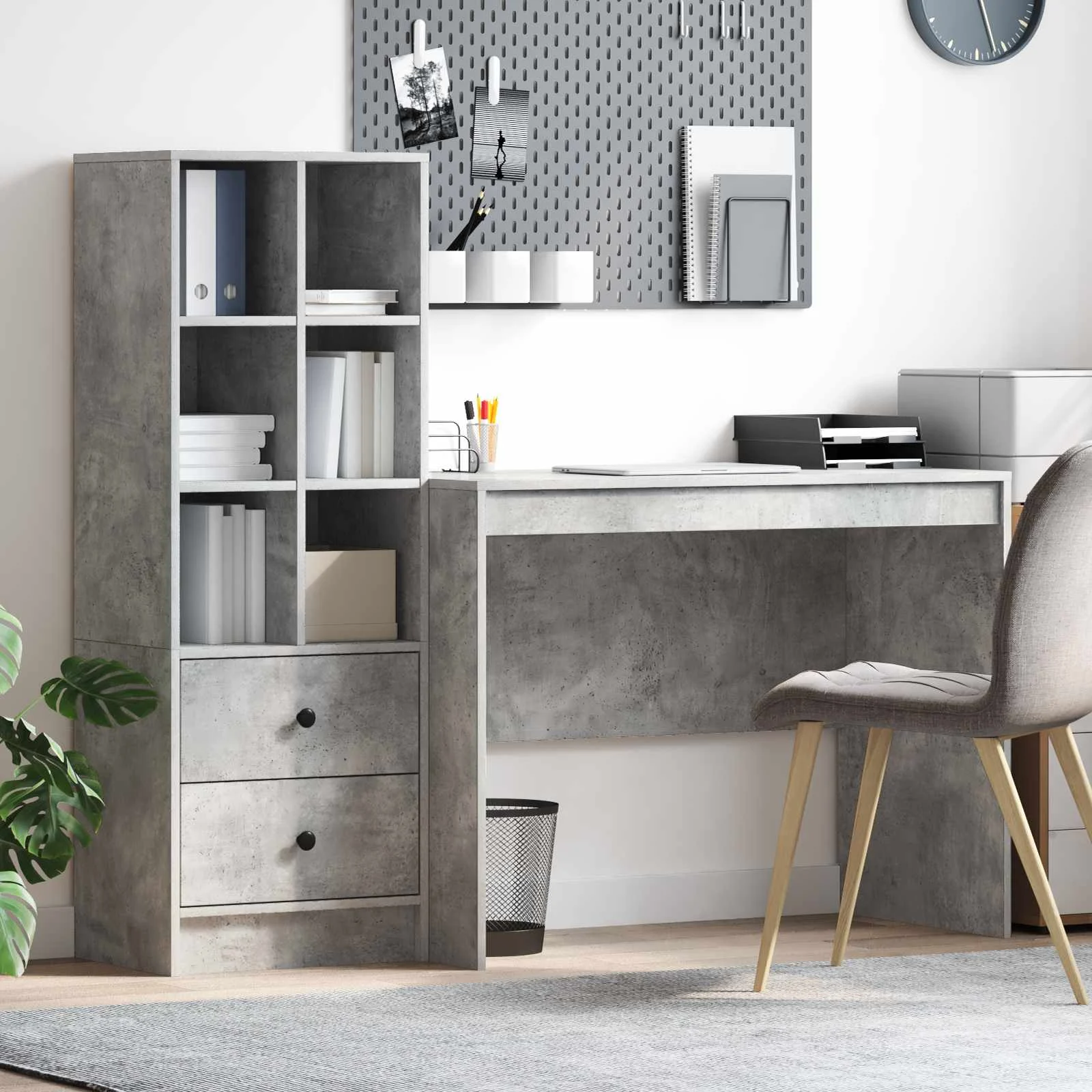 Bureau en 2 éléments 145,5 x 50 x 127 cm gris béton – vue d’ensemble