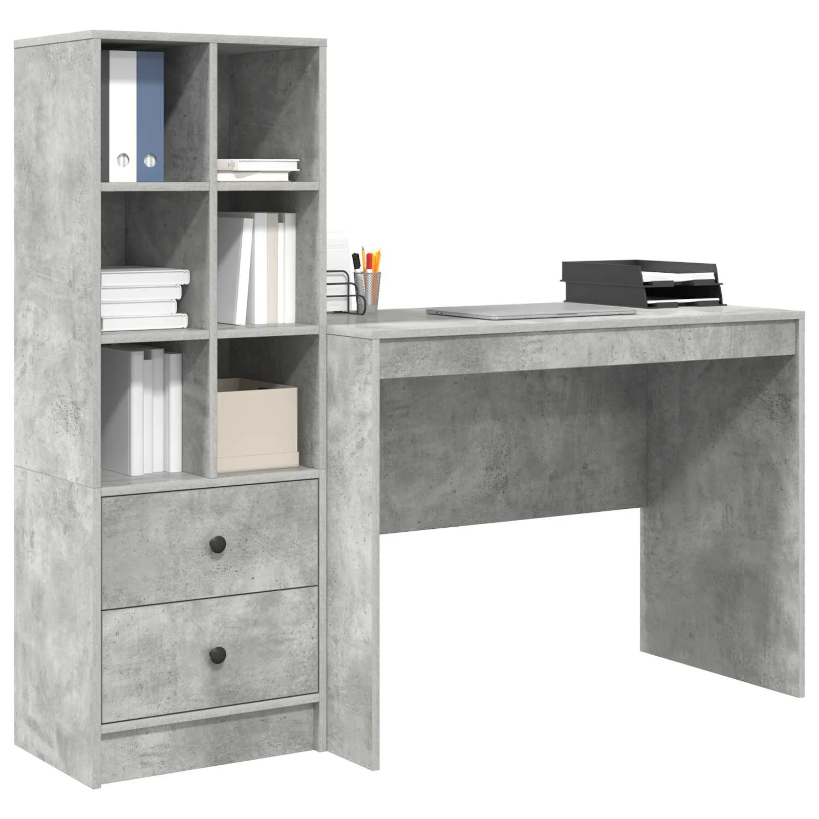 Bureau en 2 éléments 145,5 x 50 x 127 cm gris béton – vue de détail