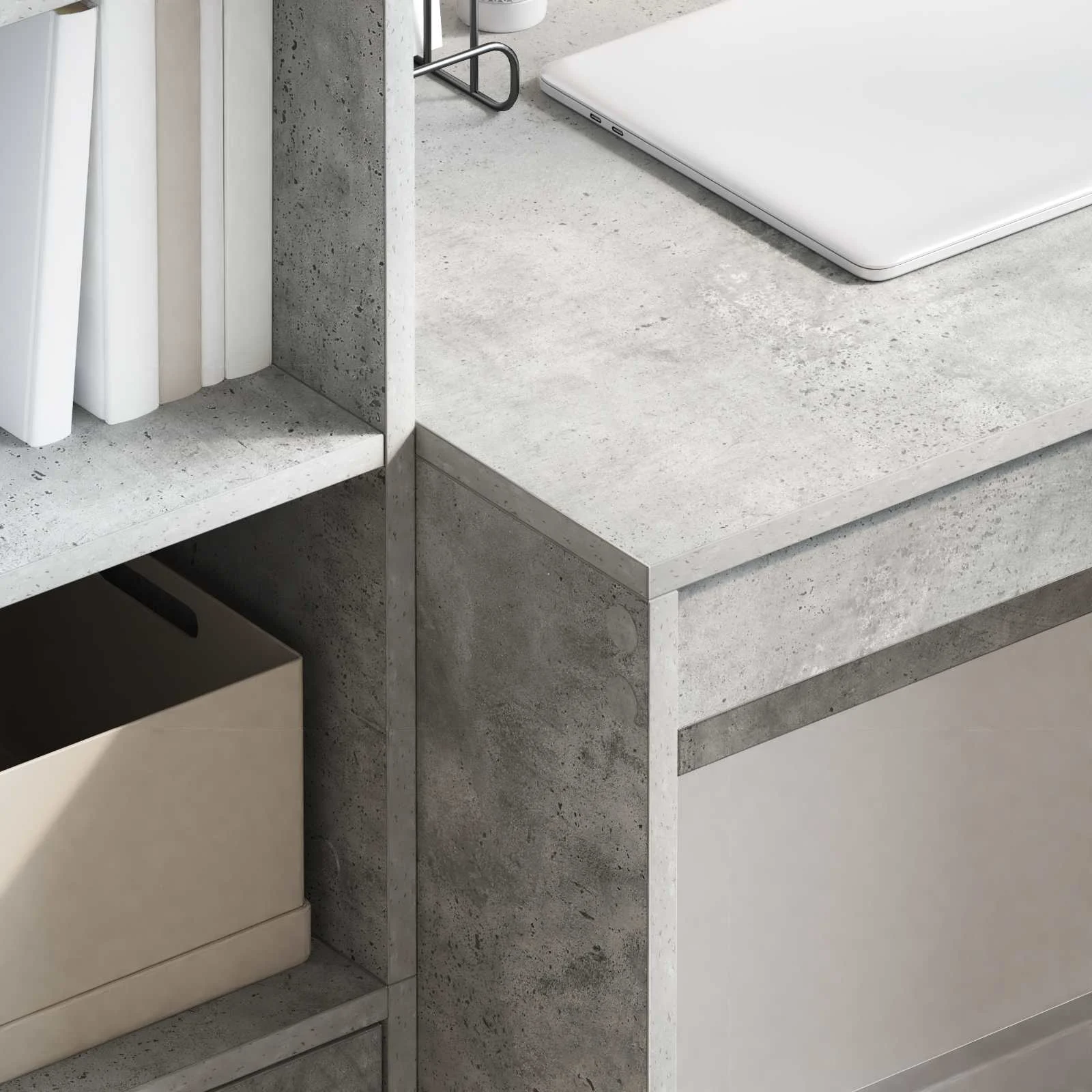 Bureau en 2 éléments 145,5 x 50 x 127 cm gris béton – vue en situation