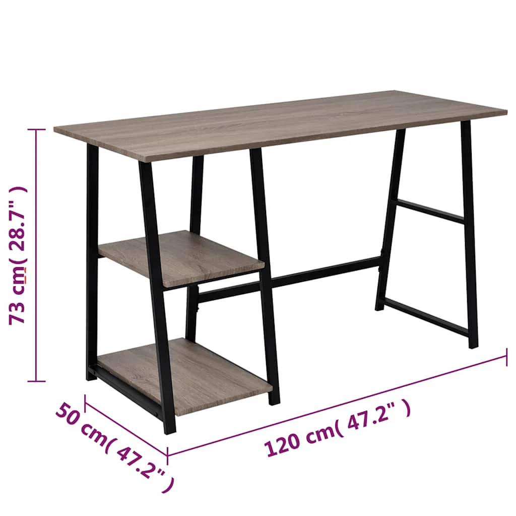 Bureau avec 2 étagères 120 x 50 x 73 cm gris mdf – vue de dos