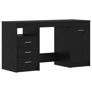 Bureau 2 pièces 140 x 50 x 76 cm chêne noir bois d'ingénierie – vue d’ensemble