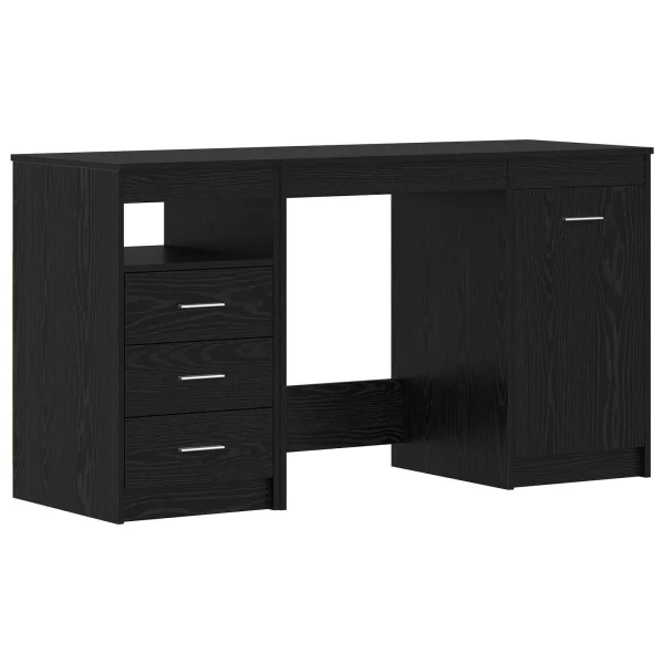 Bureau 2 pièces 140 x 50 x 76 cm chêne noir bois d'ingénierie – vue d’ensemble