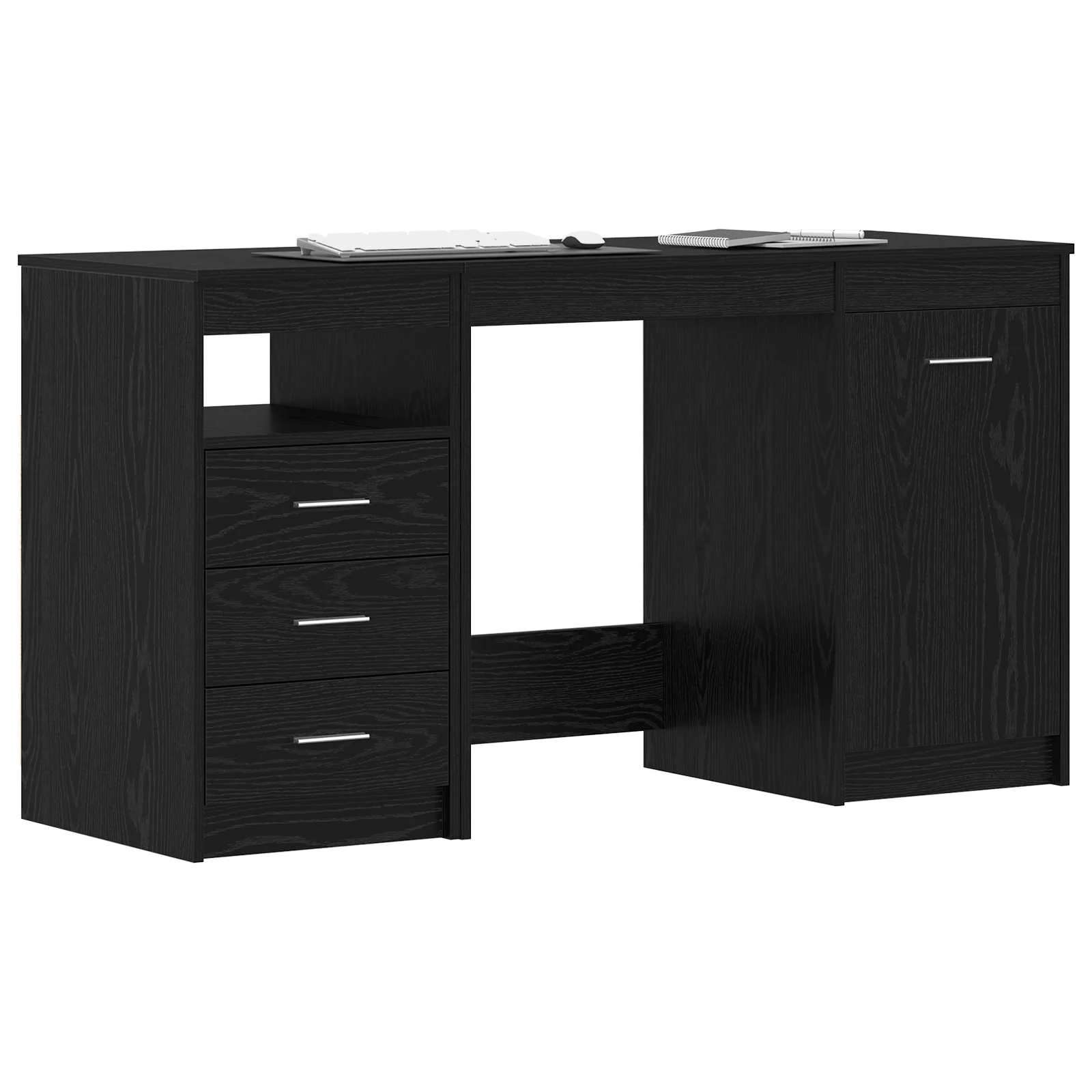 Bureau 2 pièces 140 x 50 x 76 cm chêne noir bois d'ingénierie – vue de côté