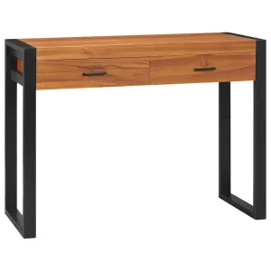 Bureau avec 2 tiroirs 100 x 40 x 75 cm brun contreplaqué – vue d’ensemble