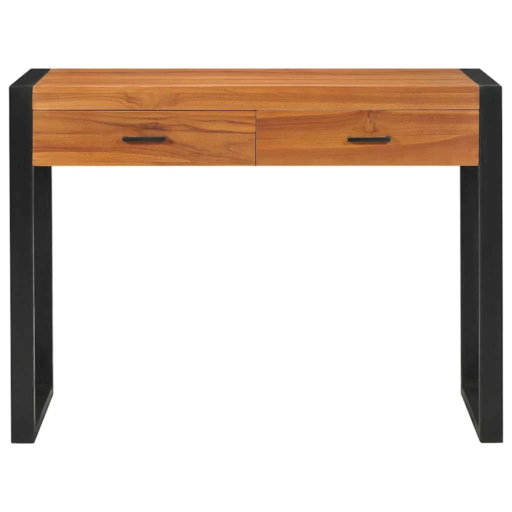 Bureau avec 2 tiroirs 100 x 40 x 75 cm brun contreplaqué – vue de détail