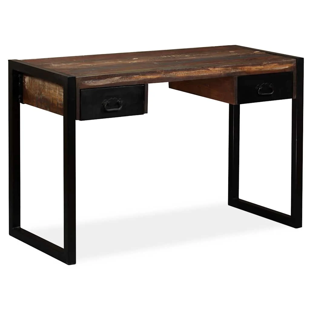 Bureau avec 2 tiroirs 120 x 50 x 76 cm multicolore bois massif de récupération – vue de dos