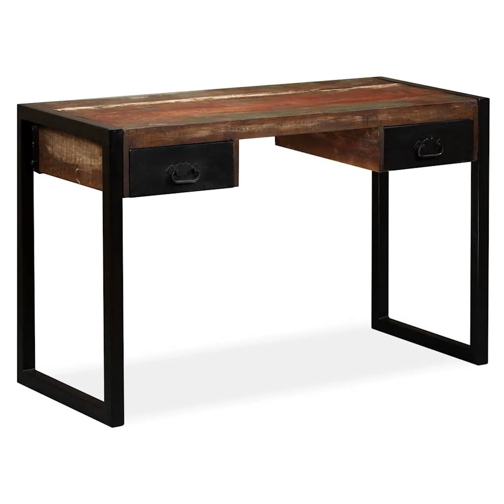 Bureau avec 2 tiroirs 120 x 50 x 76 cm multicolore bois massif de récupération – vue d’ensemble