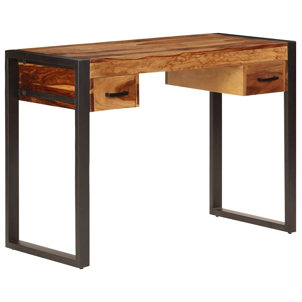 Bureau avec 2 tiroirs de Sesham 110 x 50 x 77 cm brun bois massif – vue de dos