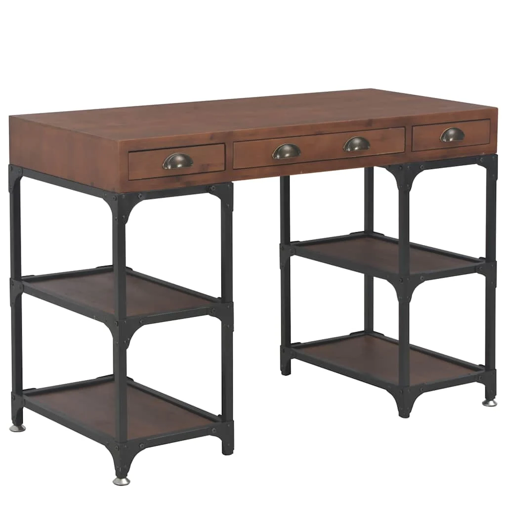 Bureau avec 3 tiroirs 110 x 50 x 78 cm brun bois massif de pin – vue d’ensemble