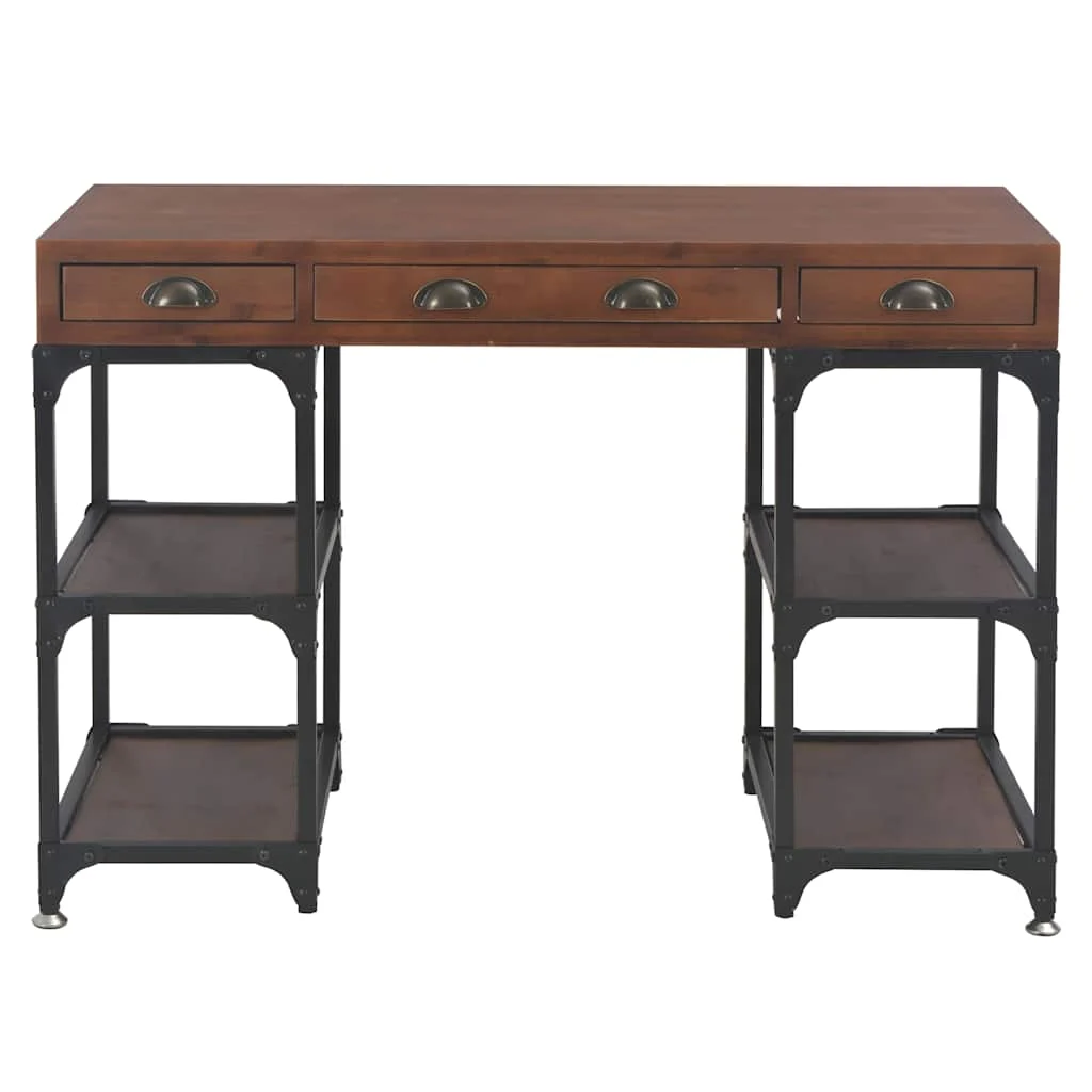 Bureau avec 3 tiroirs 110 x 50 x 78 cm brun bois massif de pin – vue de côté