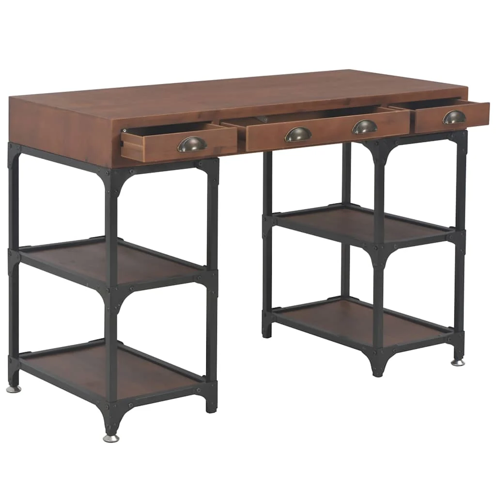Bureau avec 3 tiroirs 110 x 50 x 78 cm brun bois massif de pin – vue de détail