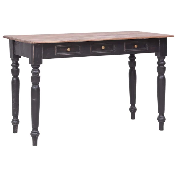 Bureau avec 3 tiroirs 117 x 57 x 75 cm vieux marron bois massif d'acajou – vue d’ensemble