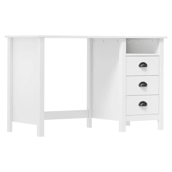 Bureau avec 3 tiroirs 120 x 50 x 74 cm blanc bois massif de pin – vue d’ensemble
