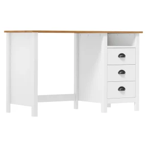 Bureau avec 3 tiroirs 120 x 50 x 74 cm blanc et marron bois massif de pin – vue d’ensemble