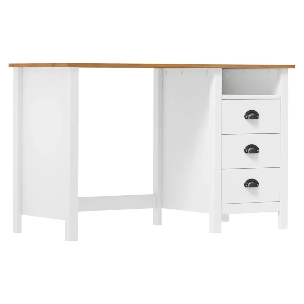 Bureau avec 3 tiroirs 120 x 50 x 74 cm blanc et marron bois massif de pin – vue d’ensemble