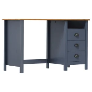 Bureau avec 3 tiroirs 120 x 50 x 74 cm gris bois massif de pin – vue d’ensemble