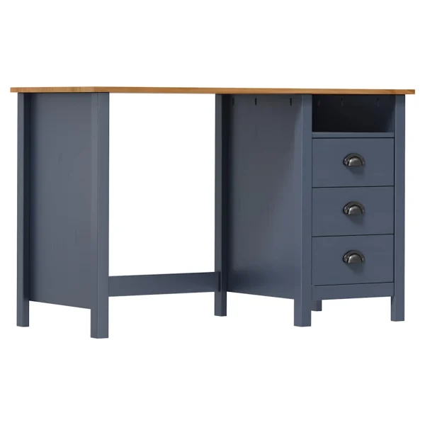 Bureau avec 3 tiroirs 120 x 50 x 74 cm gris bois massif de pin – vue d’ensemble