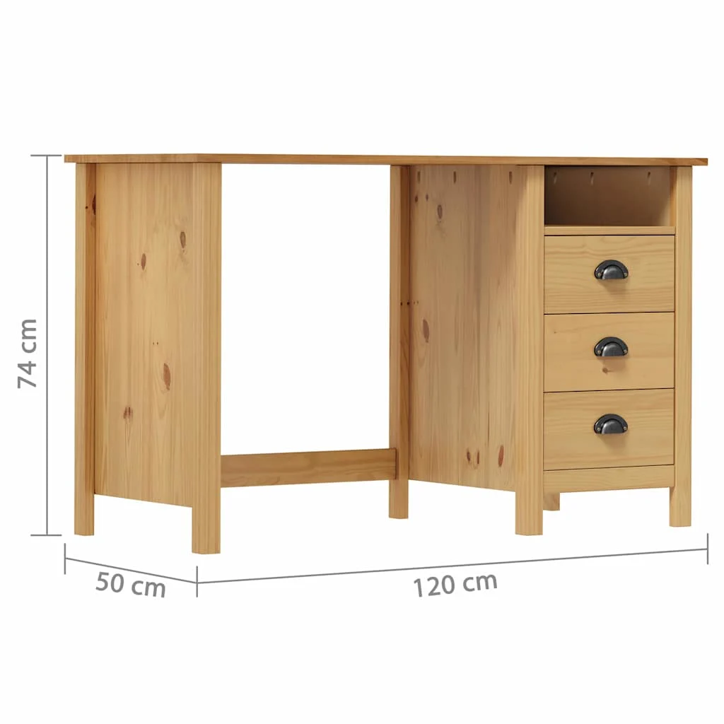 Bureau avec 3 tiroirs 120 x 50 x 74 cm marron bois massif de pin – vue de dos