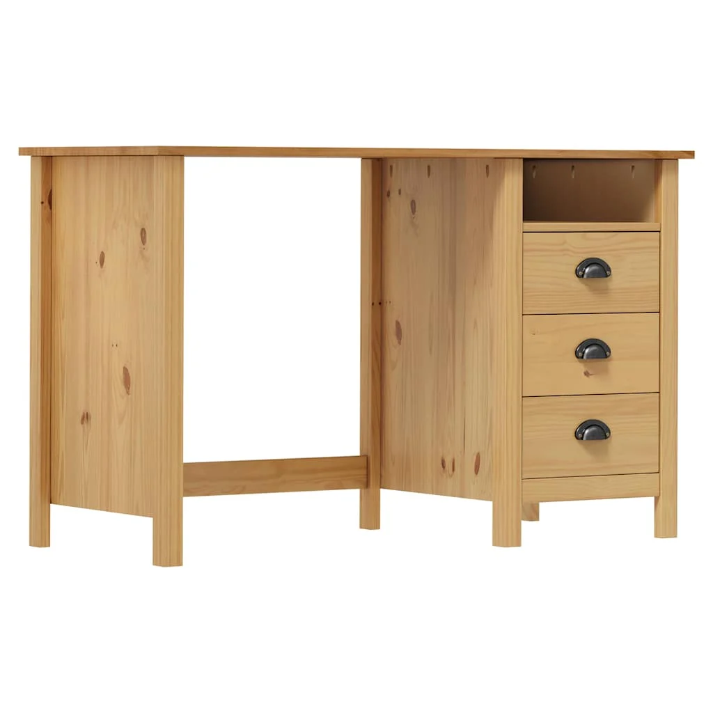 Bureau avec 3 tiroirs 120 x 50 x 74 cm marron bois massif de pin – vue d’ensemble