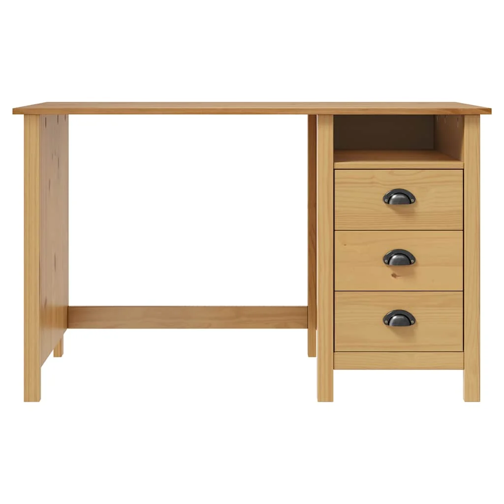Bureau avec 3 tiroirs 120 x 50 x 74 cm marron bois massif de pin – vue de côté