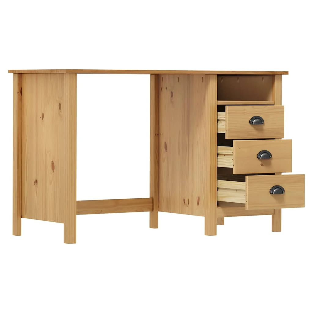 Bureau avec 3 tiroirs 120 x 50 x 74 cm marron bois massif de pin – vue de détail