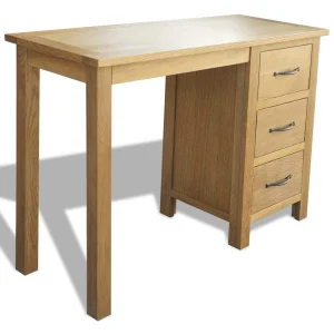 Bureau avec 3 tiroirs Bois 106 x 40 x 75 cm brun bois massif de chêne – vue d’ensemble