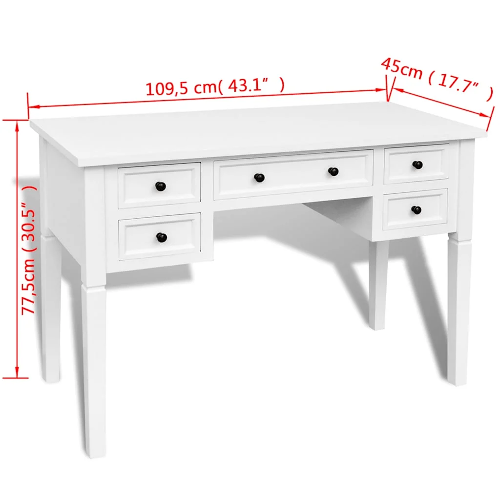 Bureau à 5 tiroirs 109,5 x 45 x 77,5 cm blanc mdf – vue de dos