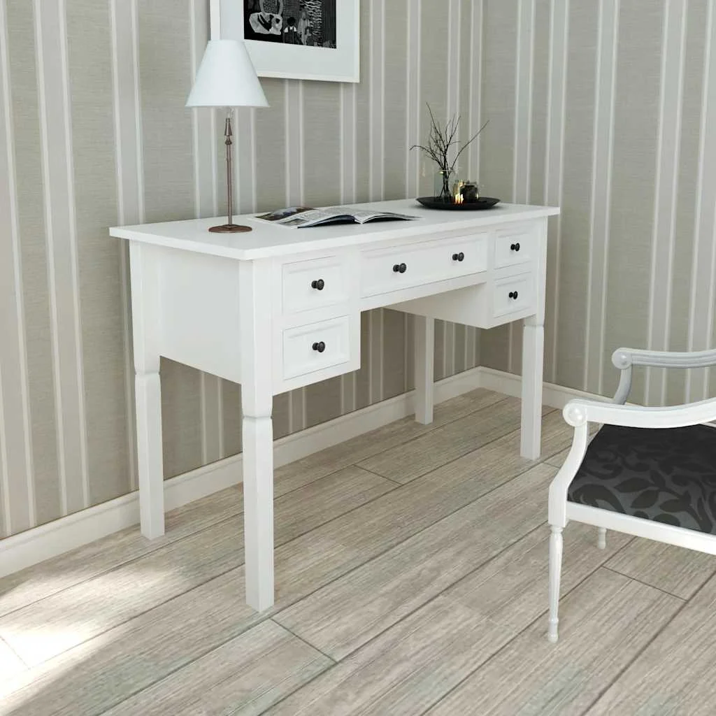 Bureau à 5 tiroirs 109,5 x 45 x 77,5 cm blanc mdf – vue d’ensemble