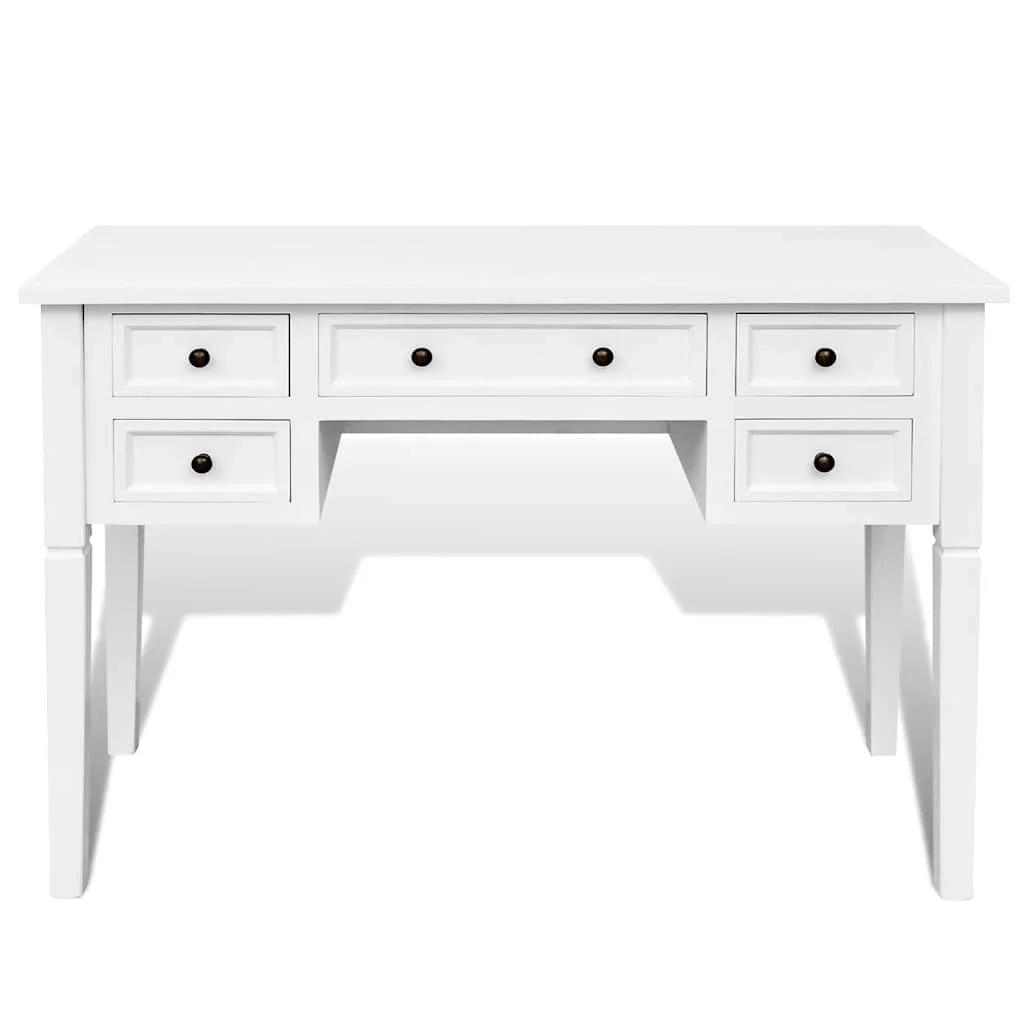 Bureau à 5 tiroirs 109,5 x 45 x 77,5 cm blanc mdf – vue de détail